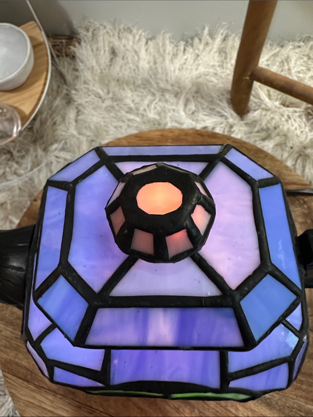 Tiffany Style Stained Glass Teapot With Flower Design Night Light Table Lamp - Picture 3 of 17